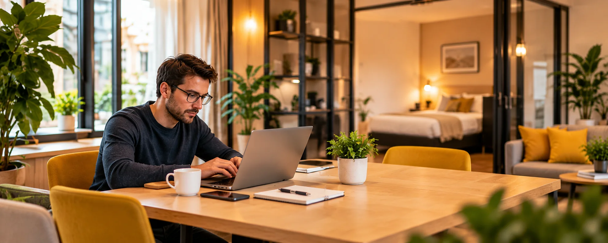 Professionnel travaillant dans un espace de coworking pendant une mission à Niort