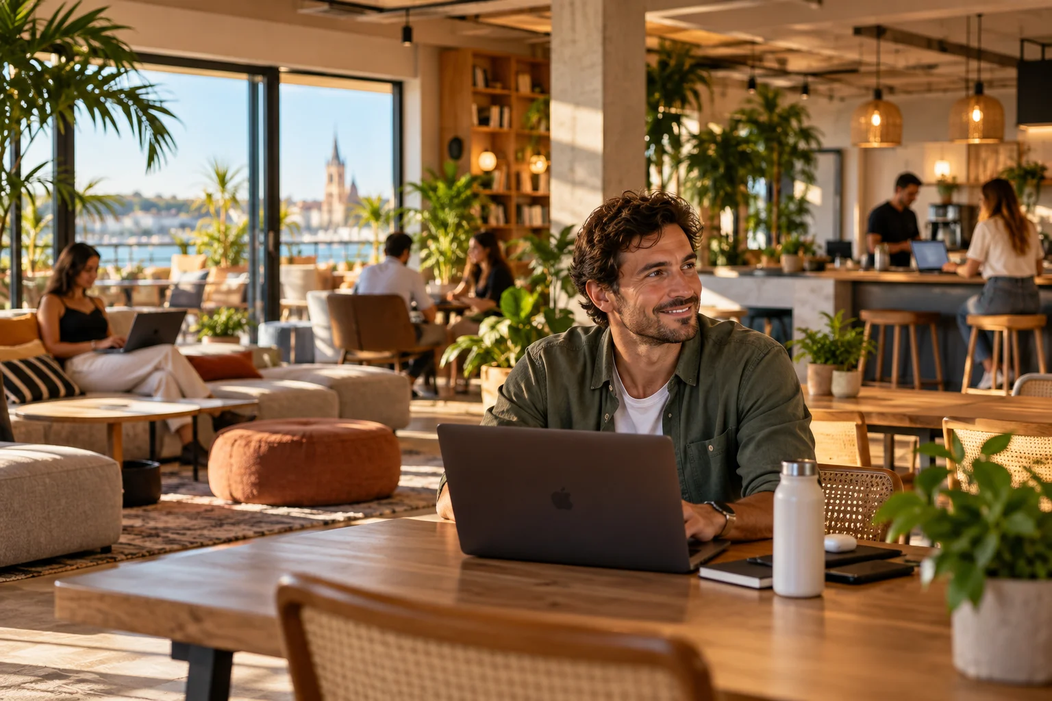 Professionnel travaillant dans l'espace coworking et lounge DWELLER